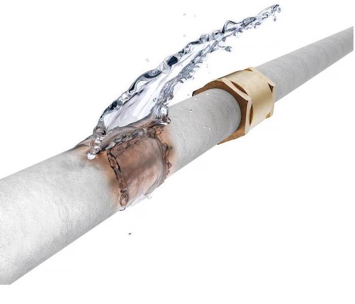 image of gray pipe with water gushing out of crack